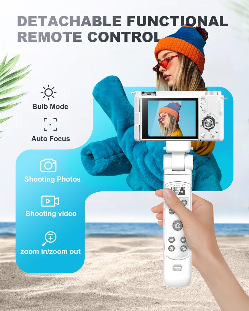 AODELAN for Sony Tripod with Rechargeable Remote Control - Aodelan Wireless Shooting Grip Mini Tripod with OLED Screen for Vlogging for ZV-E10,ZV-1F,RX100 VII,a6100,a6400,a9 II; Replace Sony GP-VPT2BT(White) - Image 4