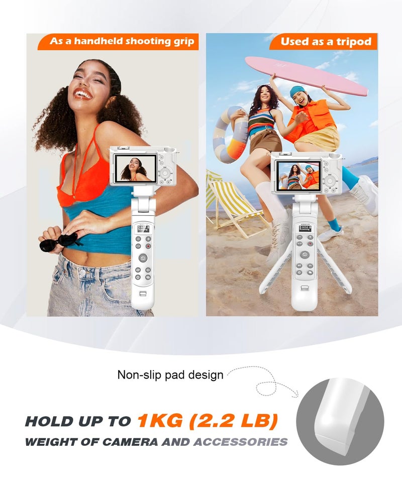 AODELAN for Sony Tripod with Rechargeable Remote Control - Aodelan Wireless Shooting Grip Mini Tripod with OLED Screen for Vlogging for ZV-E10,ZV-1F,RX100 VII,a6100,a6400,a9 II; Replace Sony GP-VPT2BT(White) - Image 2