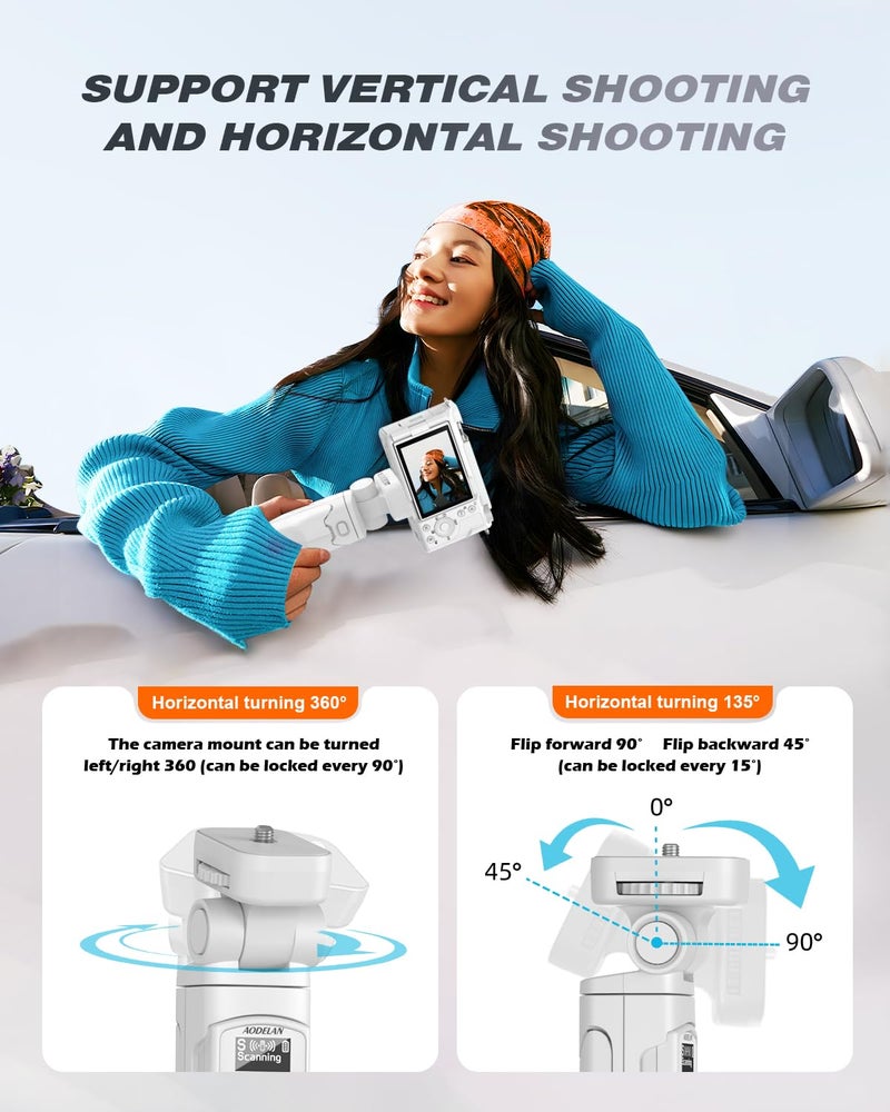 AODELAN for Sony Tripod with Rechargeable Remote Control - Aodelan Wireless Shooting Grip Mini Tripod with OLED Screen for Vlogging for ZV-E10,ZV-1F,RX100 VII,a6100,a6400,a9 II; Replace Sony GP-VPT2BT(White) - Image 3