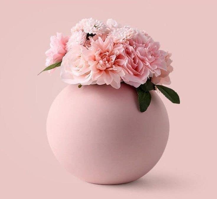 PUREZENTO Cooee Ceramic 5 Inch Pink Round Vase | Decorative Ceramic Vase for Modern Home Decor, Bedrooms and Office | Circle Round Modern Vases for Wedding Dinner Table Party Centerpiece - Image 1