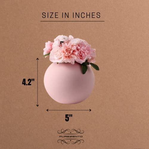 PUREZENTO Cooee Ceramic 5 Inch Pink Round Vase | Decorative Ceramic Vase for Modern Home Decor, Bedrooms and Office | Circle Round Modern Vases for Wedding Dinner Table Party Centerpiece - Image 3