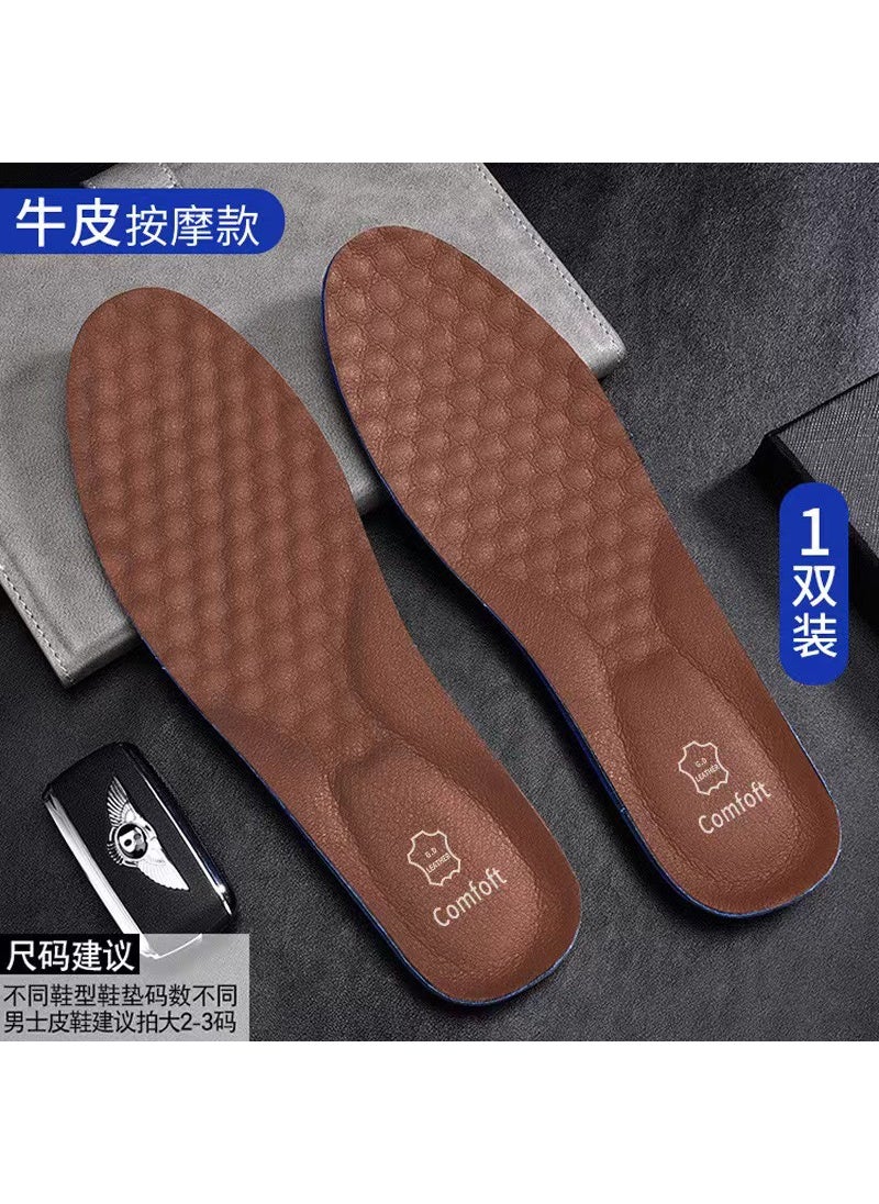 Generic - Genuine Leather Insoles Men Sweat-Absorbent Breathable Odor-Resistant Brown - Image 1