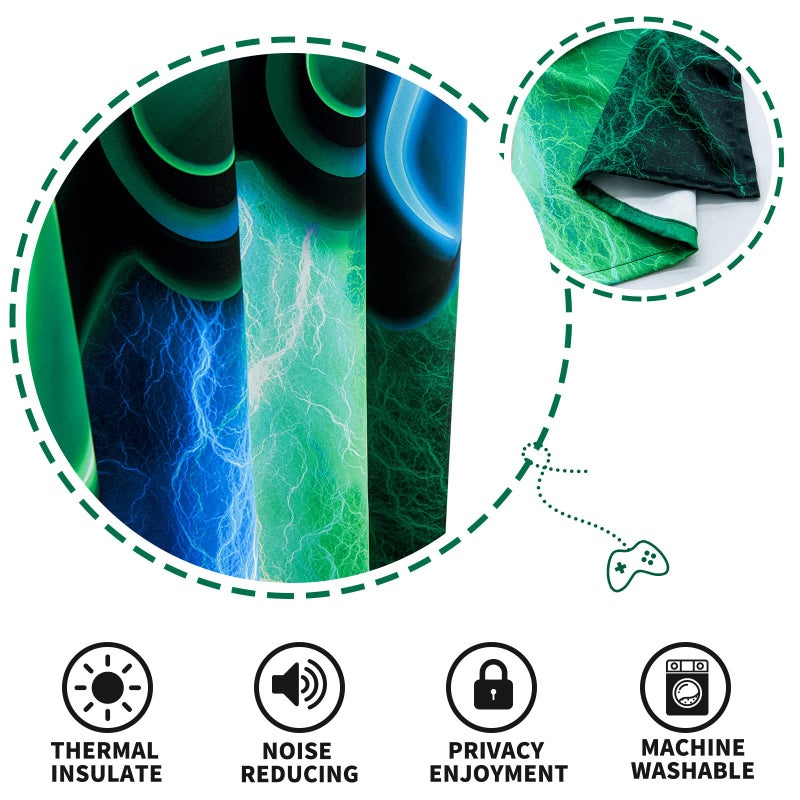Meeting Story Meeting Story Gaming Curtains for Boys Bedroom  Tie Dye Lightnings Gamepad Blackout Drapes 2 Panels(Bluegreen 42 * 84)  - Image 3