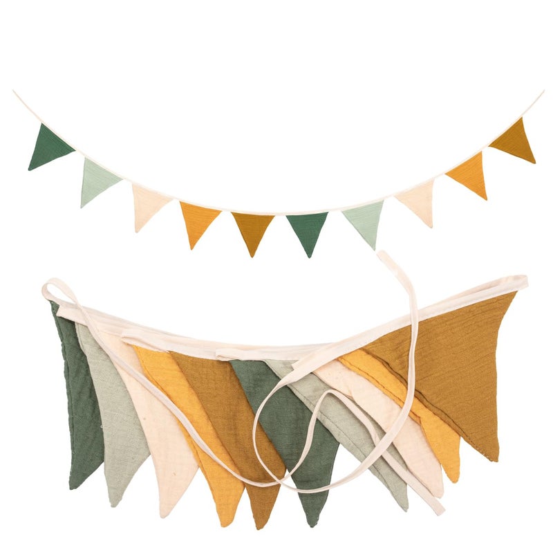 Konny Fabric Bunting Banner,Triangle Baby Bunting for Nursery,Double Sided Colorful Cotton Bunting Garland for Garden Tea Wedding Shower Girls Boys Birthday Bedroom Decoration (Morandi GREEN) - Image 1