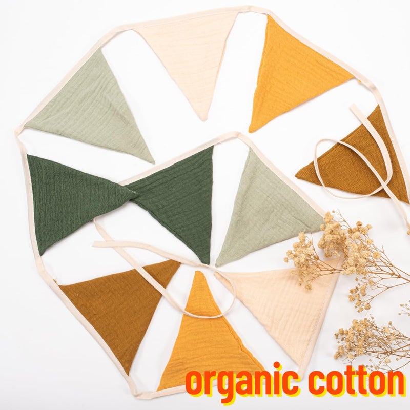 Konny Fabric Bunting Banner,Triangle Baby Bunting for Nursery,Double Sided Colorful Cotton Bunting Garland for Garden Tea Wedding Shower Girls Boys Birthday Bedroom Decoration (Morandi GREEN) - Image 2