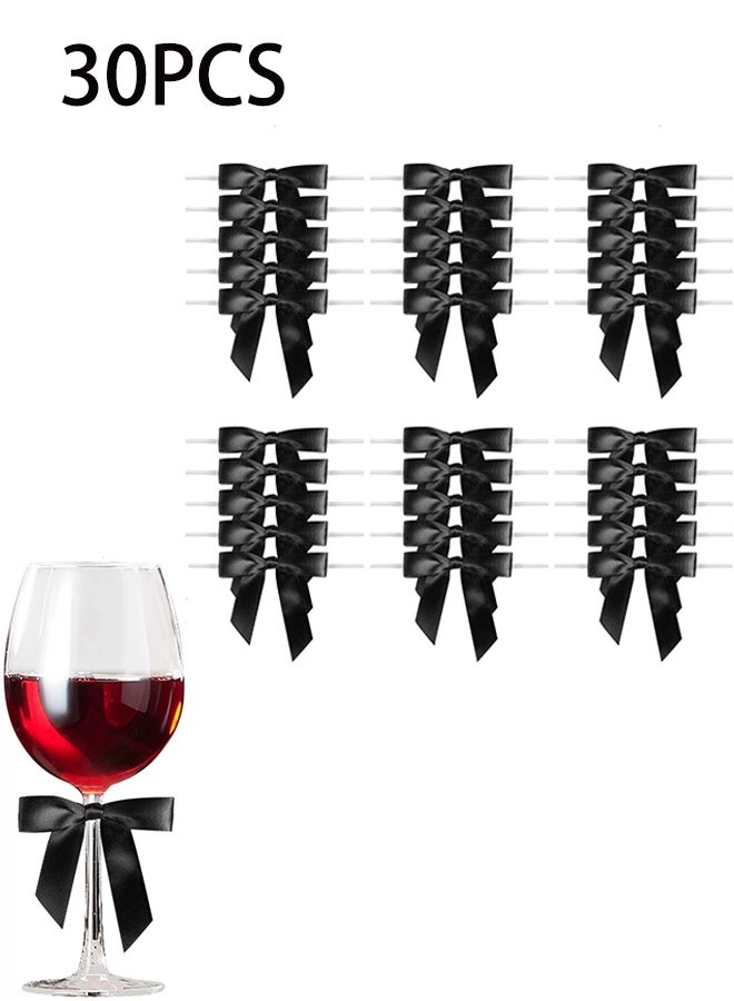 Generic Black Satin Kink Bow For Graduation Decoration - 2.3 Inch Pre-made Bow For Crafts, Snack Bags, Cake Sticks & Wedding Gifts - Pack of 30 - Image 1