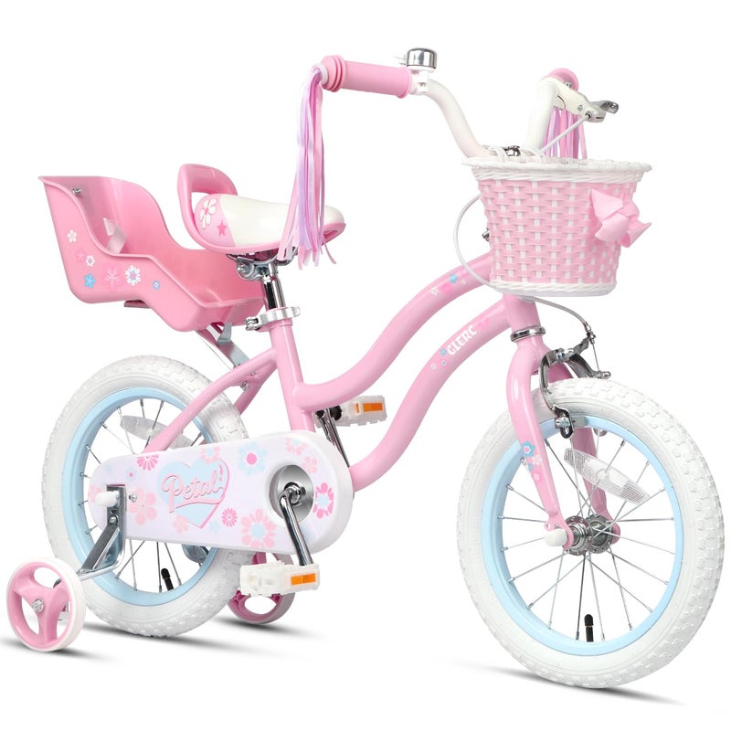 Glerc Petal Girls Bike, 12 Inch Kids Bike for Ages 2-4 Years Old, Princess Style Toddler Bike with Training Wheels & Basket & Streamers, Pink - Image 1