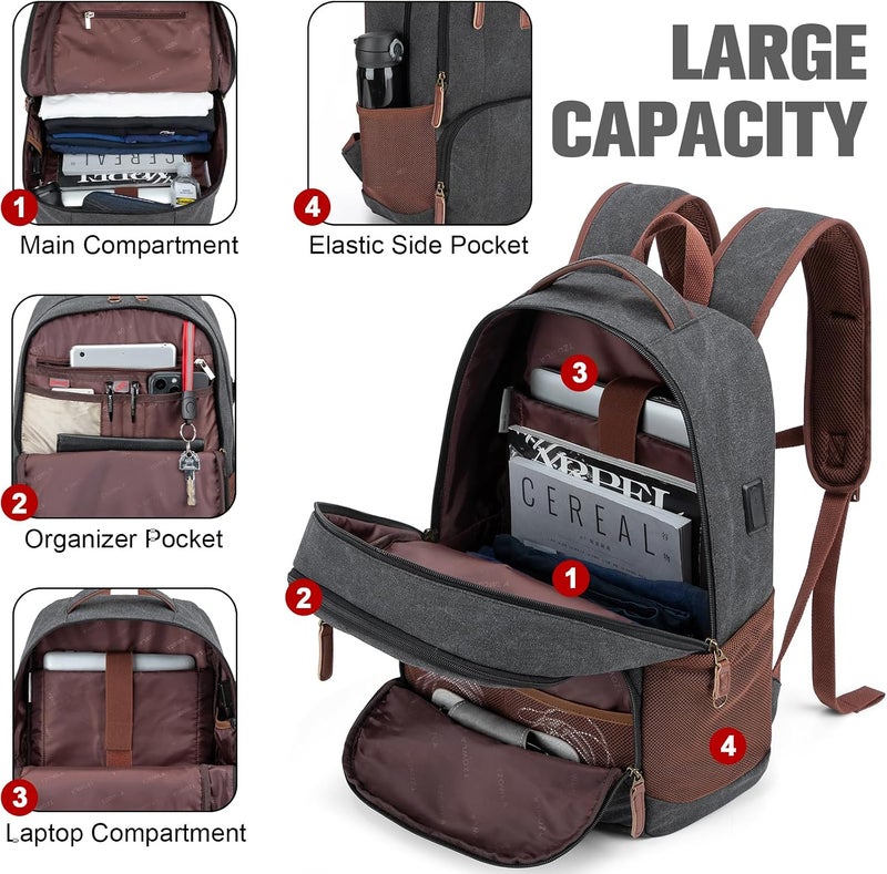 Tzowla Canvas Laptop College Backpack for Men and Women,Travel Work Rucksack with USB/Type-C Port Fit 15.6 inch Notebook - Image 2