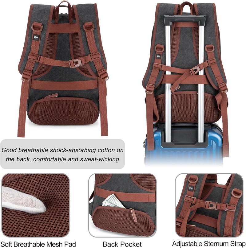 Tzowla Canvas Laptop College Backpack for Men and Women,Travel Work Rucksack with USB/Type-C Port Fit 15.6 inch Notebook - Image 5