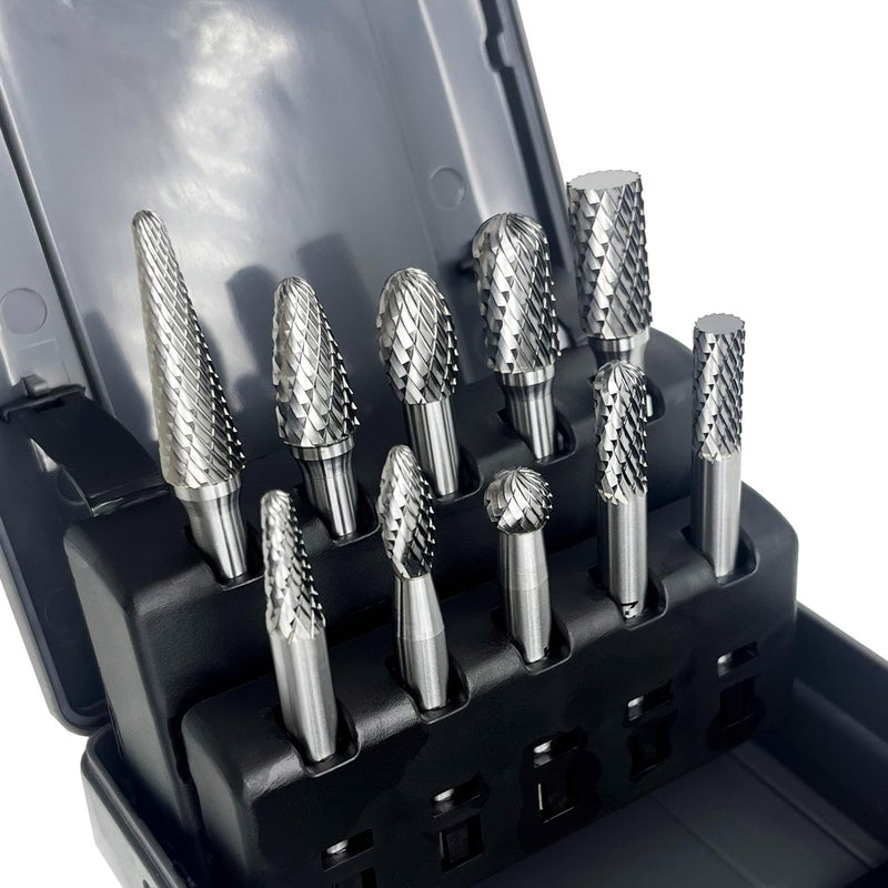 LU&MN Die Grinder Bits, Double Cut Solid Carbide Rotary Burrs Set with 1/4 Inch Shank for Metal Carving, Polishing, Engraving, and Drilling (10 Pcs-Set) - Image 1