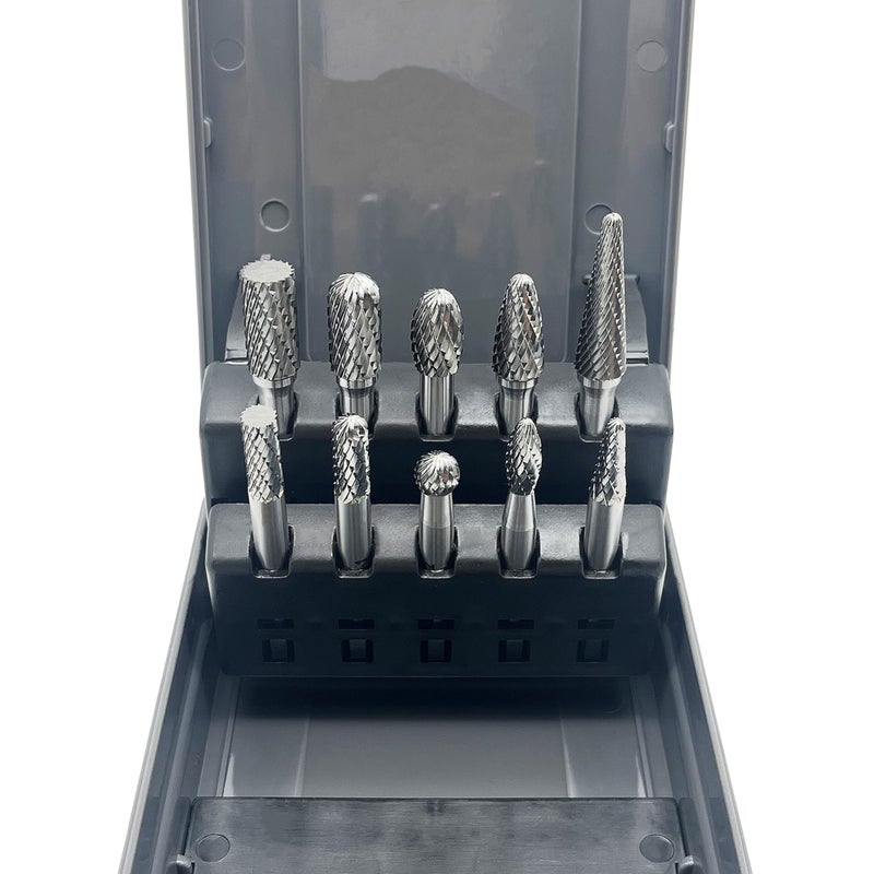 LU&MN Die Grinder Bits, Double Cut Solid Carbide Rotary Burrs Set with 1/4 Inch Shank for Metal Carving, Polishing, Engraving, and Drilling (10 Pcs-Set) - Image 4