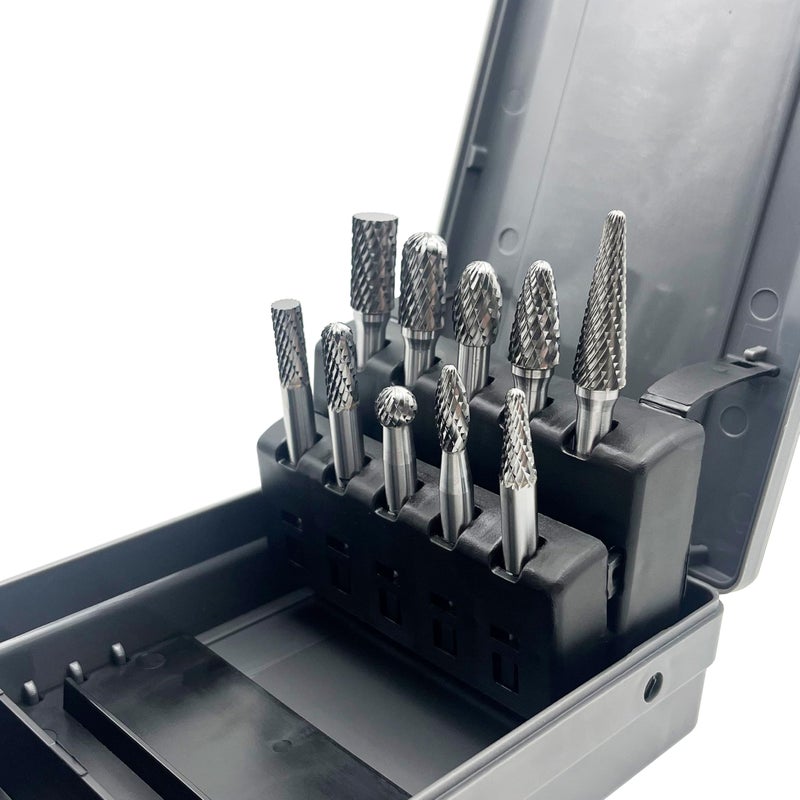 LU&MN Die Grinder Bits, Double Cut Solid Carbide Rotary Burrs Set with 1/4 Inch Shank for Metal Carving, Polishing, Engraving, and Drilling (10 Pcs-Set) - Image 3