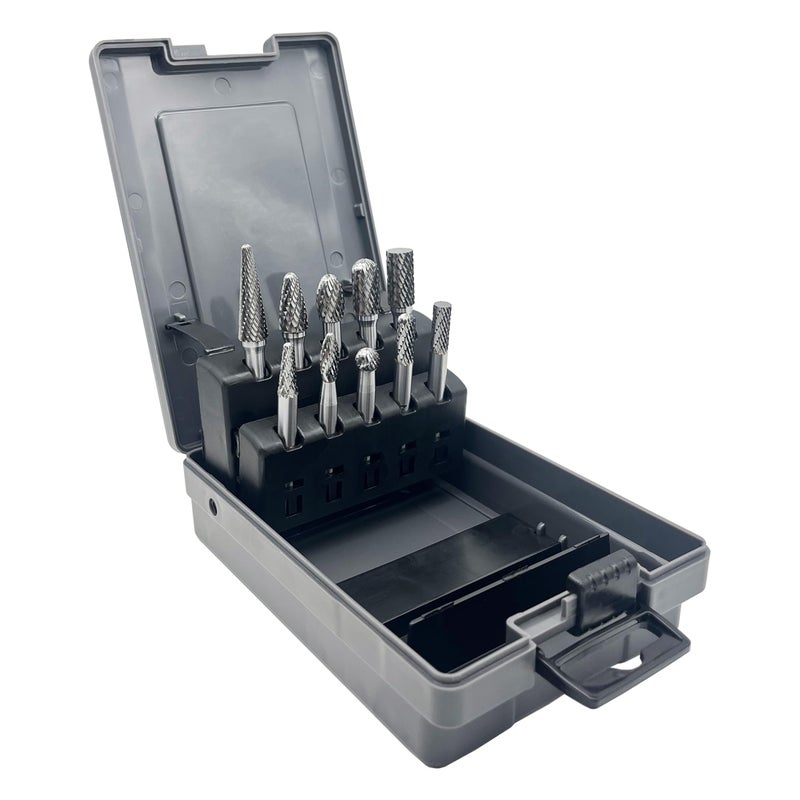 LU&MN Die Grinder Bits, Double Cut Solid Carbide Rotary Burrs Set with 1/4 Inch Shank for Metal Carving, Polishing, Engraving, and Drilling (10 Pcs-Set) - Image 5