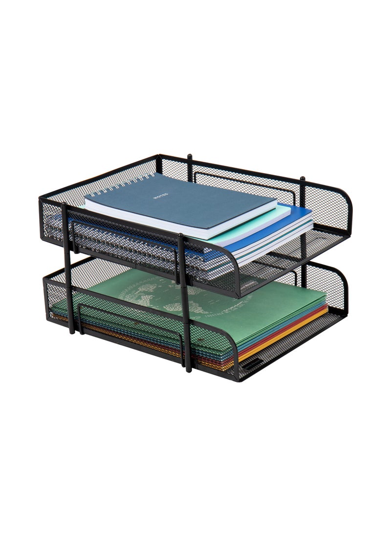 Mind Reader Mind Reader Stackable Paper Tray Desktop Organizer File Storage Office Metal Mesh 105 L x 1325 W x 75 H 2 Pcs Black 