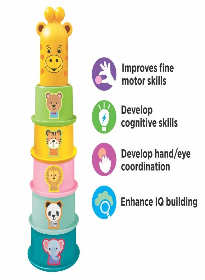 toymate Giraffe N Friends Nesting & Stacking Cups for Toddlers 12-36 Months | 6 Colorful Animal Cups | Educational Learning Toy | Develops Motor Skills | Toys for 1+ Year Old Boys & Girls - Image 4