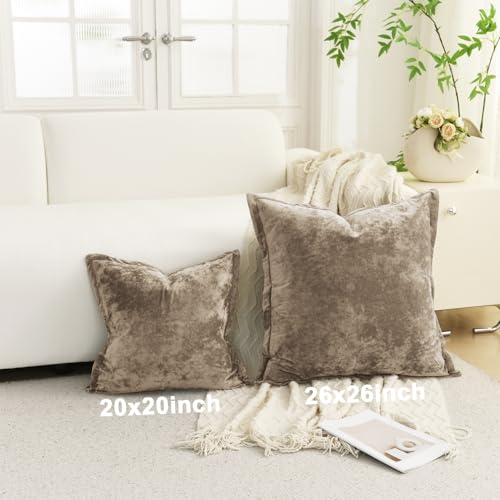 LR Rocaloca Greek Velvet Euro Sham Covers Set of 2 26x26 Luxury Soft Solid Pillow Covers for Living Room Bedroom Yard,Brown - Image 5