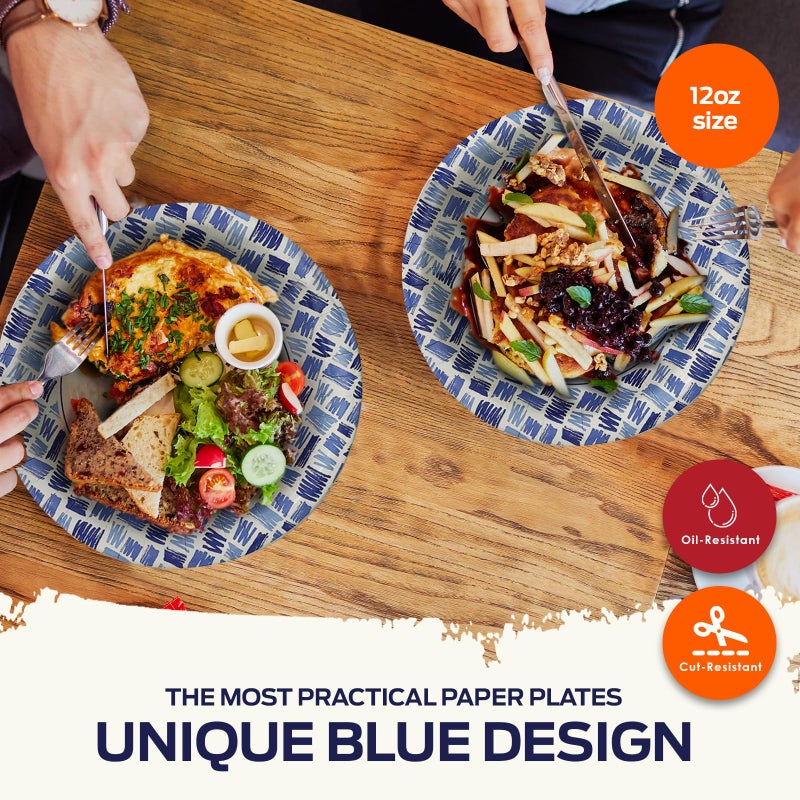 PAMI Blue Paper Bowls 12 Oz Pack of 200, Heavy Duty Disposable Microwave Safe Oil Water Cut Resistant Paper Plates and Bowls - Image 2