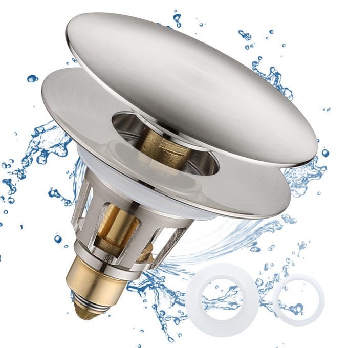 BATHROOM SINK DRAIN STOPPER 1115 INCH UNIVERSAL POP UP SINK STOPPER ANTICLOGGING SINK DRAIN STRAINER WITH HAIR CATCHER BOUNCE PUSH TYPE SINK DRAIN FILTER BRUSHED NICKEL