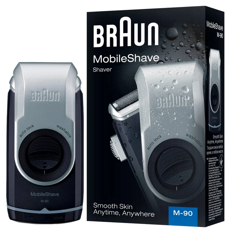 Braun MobileShave Portable Electric Shaver, Battery Powered, SmartFoil, Precision Trimmer, Washable Design - M90