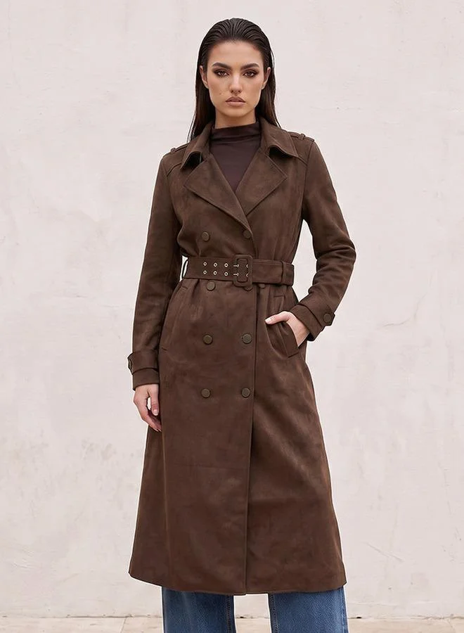 Splash FAV Smart Suede Trench Coat with Belt