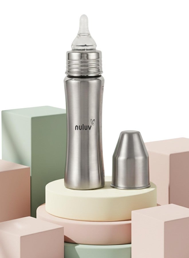 Nuluv Nourish+ Stainless Steel Wide Neck Feeding Bottle 250ml with L Size Nipple & ML Markings, 9+ Months Babies, with Anti-Colic Silicone Nipple, Food Grade, BPA-Free, Plastic-Free, BIS Certified - Image 1