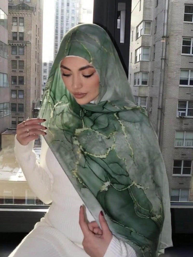 شال نسائي أنيق من الساتان البوليستر بتصميم عرقي - نقش زهري مائي، خفيف الوزن لجميع الفصول