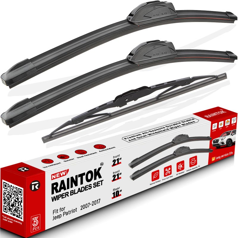 RAINTOK Windshield Wiper Blade Set Replacement for 20072017 Jeep Patriot Original Equipment Replacement Front Wiper Blades212110 Set of 3 UJ Hook