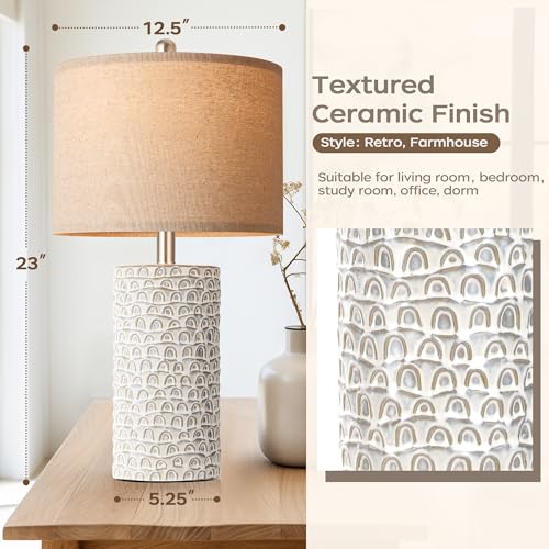 PARTPHONER 23" Modern Ceramic Table Lamp Set of 2, Table Lamps for Living Room, Rustic Farmhouse Bedside Lamps Nightstand lamp for Bedroom, Desk Lamp for End Table Home Decor Grey Shabby Chic White - Image 3