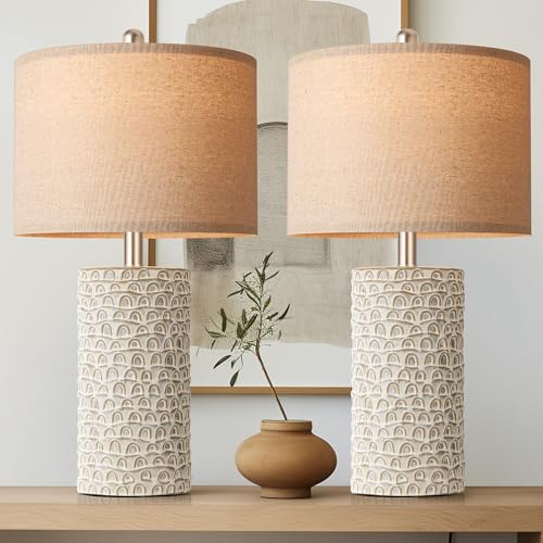 PARTPHONER 23" Modern Ceramic Table Lamp Set of 2, Table Lamps for Living Room, Rustic Farmhouse Bedside Lamps Nightstand lamp for Bedroom, Desk Lamp for End Table Home Decor Grey Shabby Chic White - Image 1