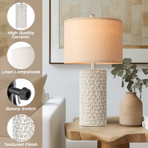 PARTPHONER 23" Modern Ceramic Table Lamp Set of 2, Table Lamps for Living Room, Rustic Farmhouse Bedside Lamps Nightstand lamp for Bedroom, Desk Lamp for End Table Home Decor Grey Shabby Chic White - Image 4