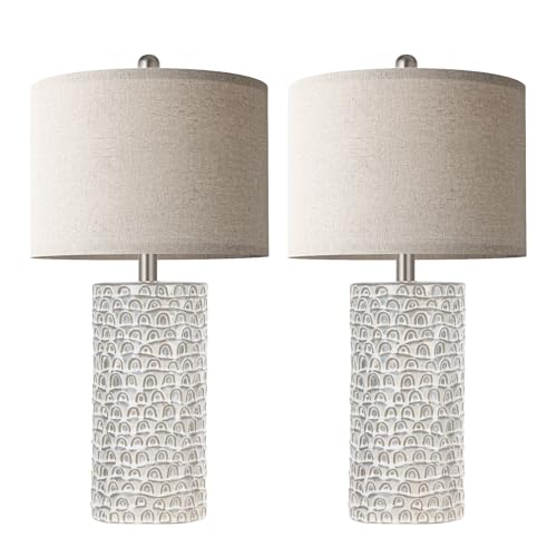 PARTPHONER 23" Modern Ceramic Table Lamp Set of 2, Table Lamps for Living Room, Rustic Farmhouse Bedside Lamps Nightstand lamp for Bedroom, Desk Lamp for End Table Home Decor Grey Shabby Chic White - Image 2