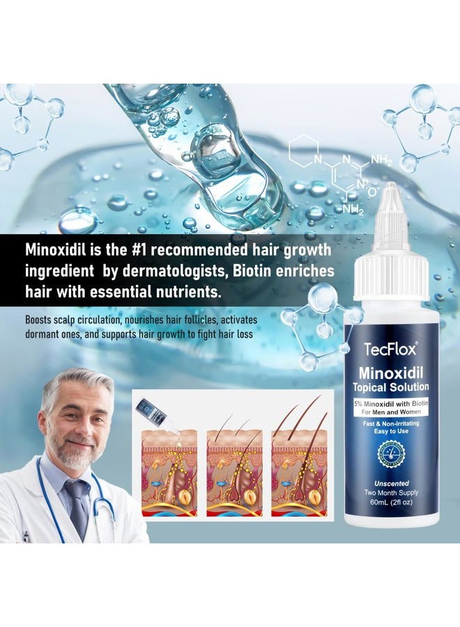 TecFlox 5% Minoxidil with Biotin for Men & Women, Beard Growth Oil, Hair Growth Serum, Unisex, 2-Pack, Total 4 fl oz for 4 Months - Image 3