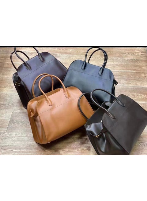 The Row Margaux15 Suede Leather Tote Bag for WomenPlain brown gold buckle Margaux15 Plain brown gold buckle Margaux15