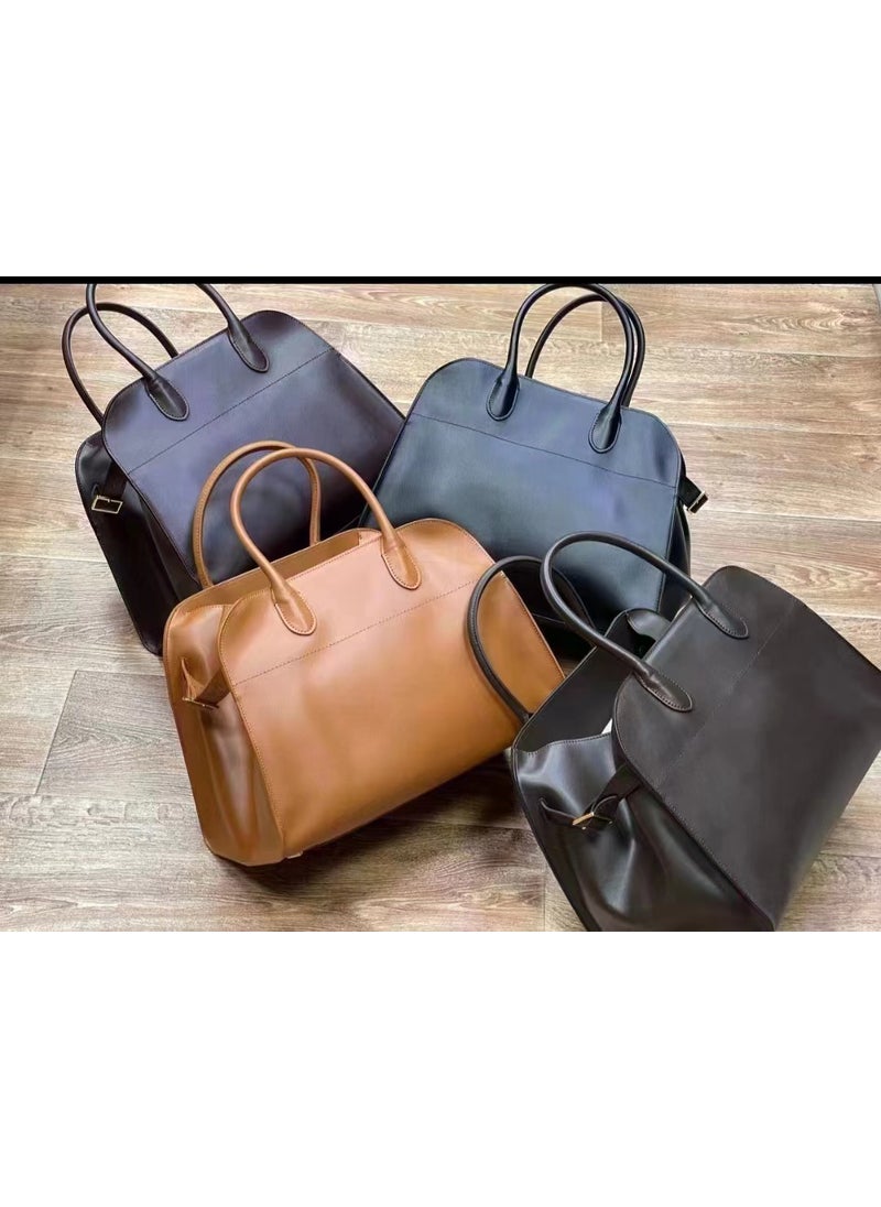 Generic - The Row Margaux15 Suede Leather Tote Bag for WomenPlain brown gold buckle Margaux15 Plain brown gold buckle Margaux15 - Image 1