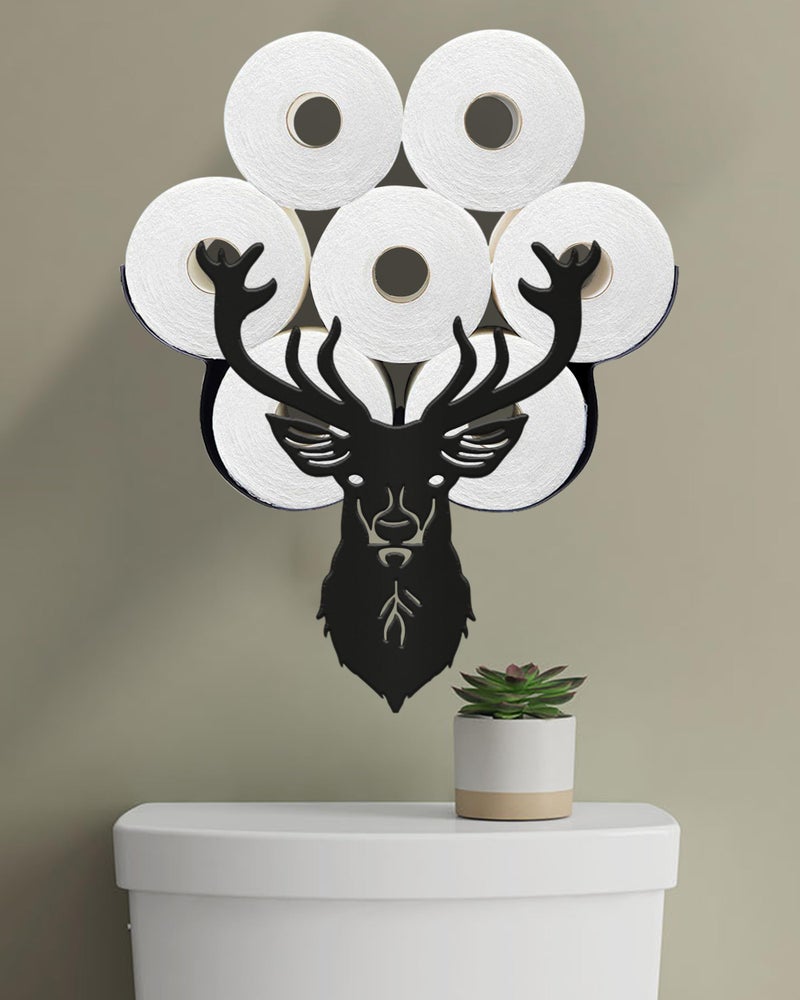 Wigag Deer Head Toilet Paper Holder for Extra 8 Rolls  Funny Decorative Toilet Paper Storage Wall Mounted  Farmhouse Bathroom Animal Decor Accessoris Storage Cabinet - Image 1