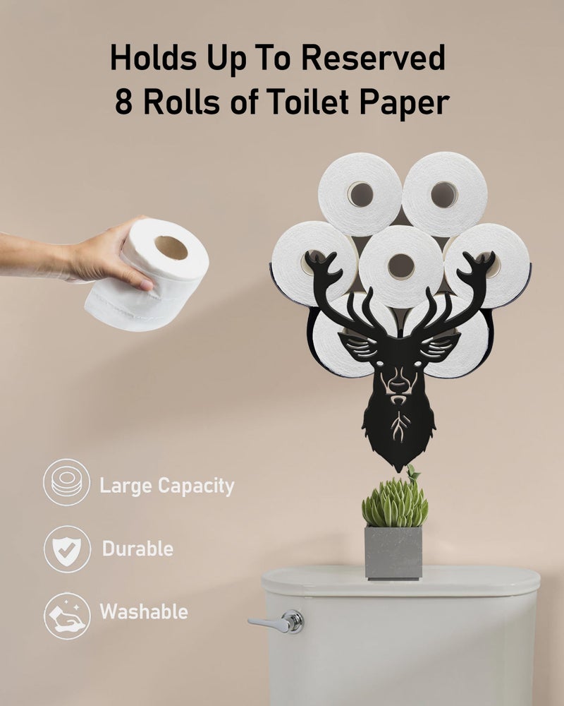Wigag Deer Head Toilet Paper Holder for Extra 8 Rolls  Funny Decorative Toilet Paper Storage Wall Mounted  Farmhouse Bathroom Animal Decor Accessoris Storage Cabinet - Image 2