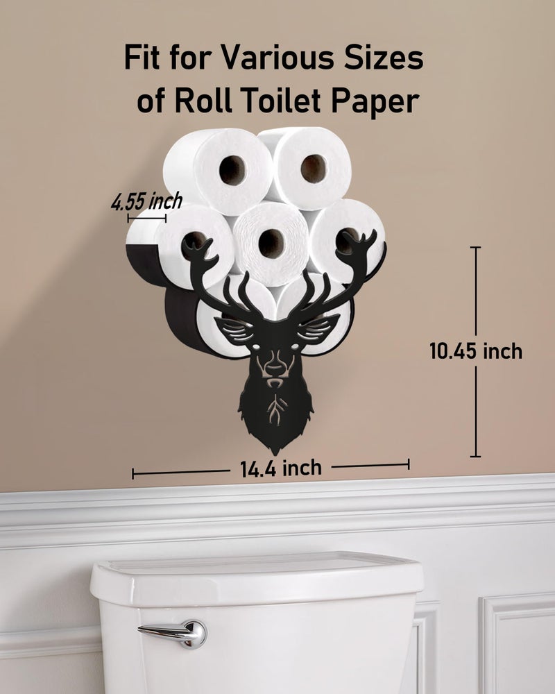 Wigag Deer Head Toilet Paper Holder for Extra 8 Rolls  Funny Decorative Toilet Paper Storage Wall Mounted  Farmhouse Bathroom Animal Decor Accessoris Storage Cabinet - Image 3