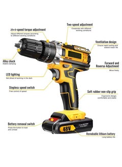 Favarey 48V Cordless Drill, 3/8 Inch Power Drill Set with 2 Lithium Ion Battery and Charger, Electric Drill with Variable Speed, 24-Pieces Drill/Driver Accessories Kit  - Image 2