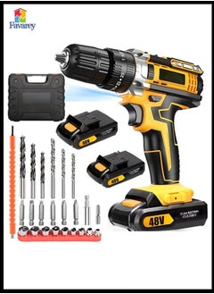 Favarey 48V Cordless Drill, 3/8 Inch Power Drill Set with 2 Lithium Ion Battery and Charger, Electric Drill with Variable Speed, 24-Pieces Drill/Driver Accessories Kit  - Image 1