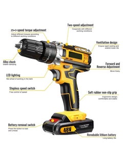 Favarey 48V Cordless Drill, 3/8 Inch Power Drill Set with 2 Lithium Ion Battery and Charger, Electric Drill with Variable Speed, 24-Pieces Drill/Driver Accessories Kit  - Image 4