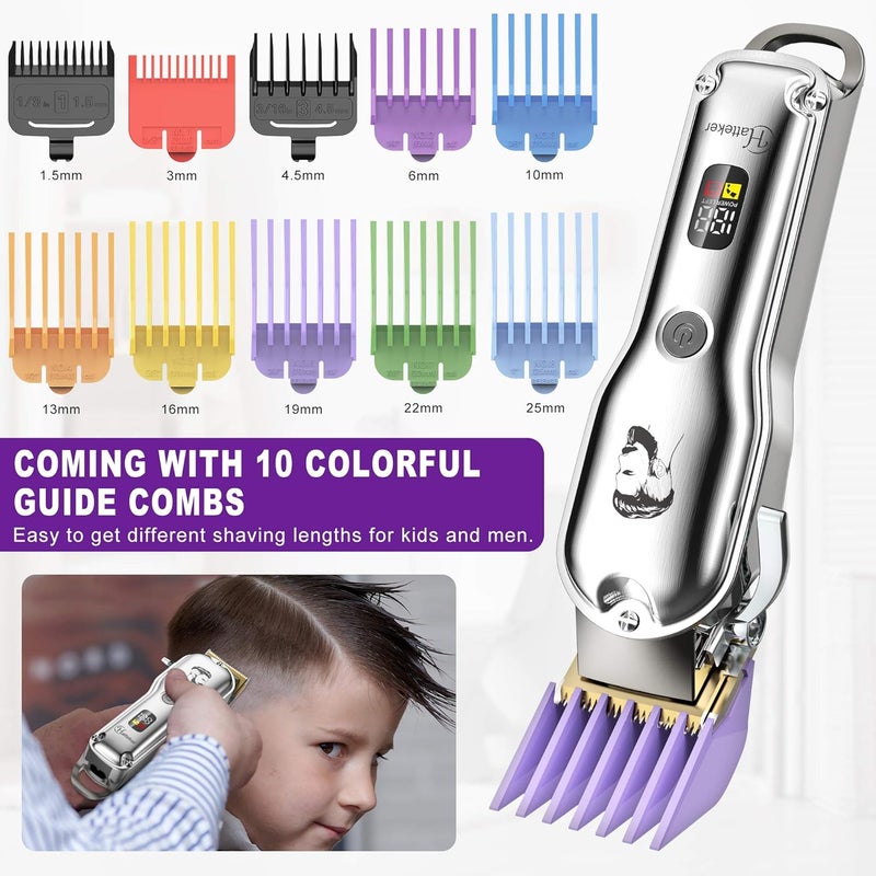 Hatteker Mens Hair Clipper Beard Trimmer Hair Trimmer for Men Cordless Clippers Professional Barbers Grooming Kit IPX7 Waterproof, Rechargeable, Colorful Combs, Silver - Image 2