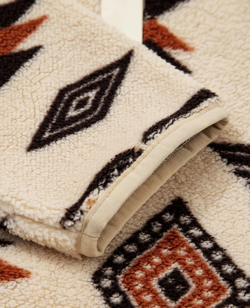 SELINK Womens Western Aztec Sweatshirt Half Placket Plush Casual Ethnic Tribal Fleece Long Sleeve Pullover Tops Beige-L - Image 5