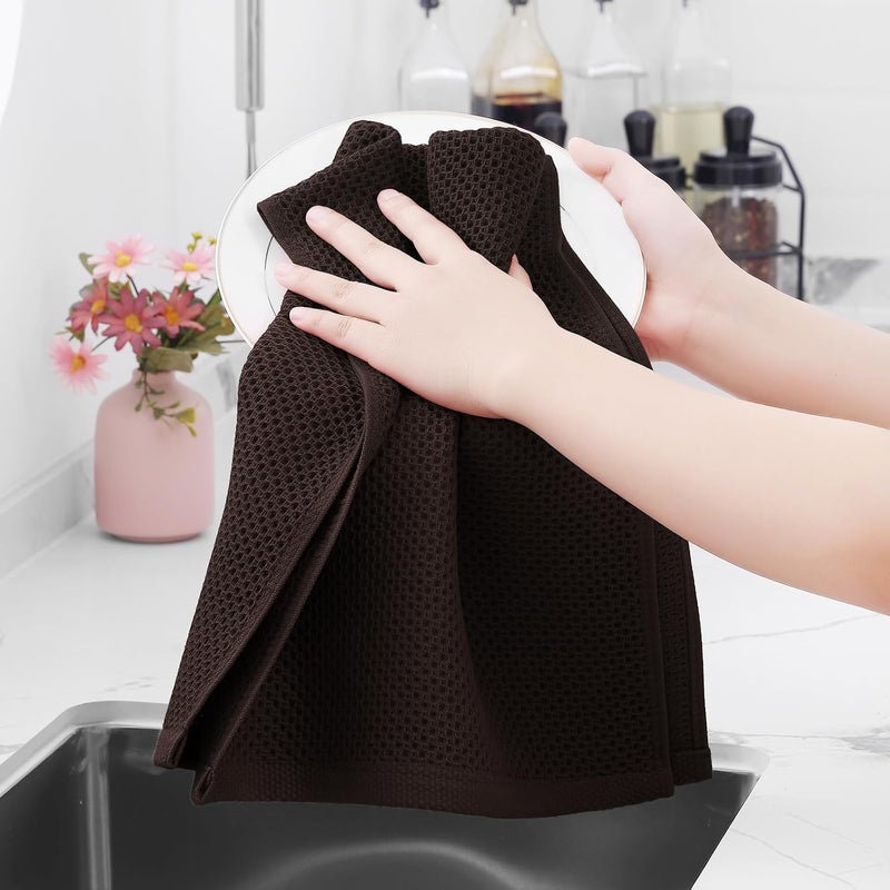 Homaxy 100% Cotton Waffle Weave Kitchen Dish Towels, Ultra Soft Absorbent Quick Drying Cleaning Towel, 13 x 28 Inches, 6-Pack, Dark Brown - Image 4