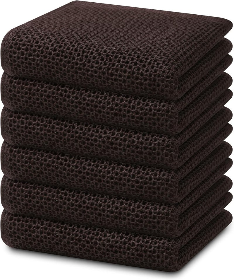 Homaxy 100% Cotton Waffle Weave Kitchen Dish Towels, Ultra Soft Absorbent Quick Drying Cleaning Towel, 13 x 28 Inches, 6-Pack, Dark Brown - Image 1