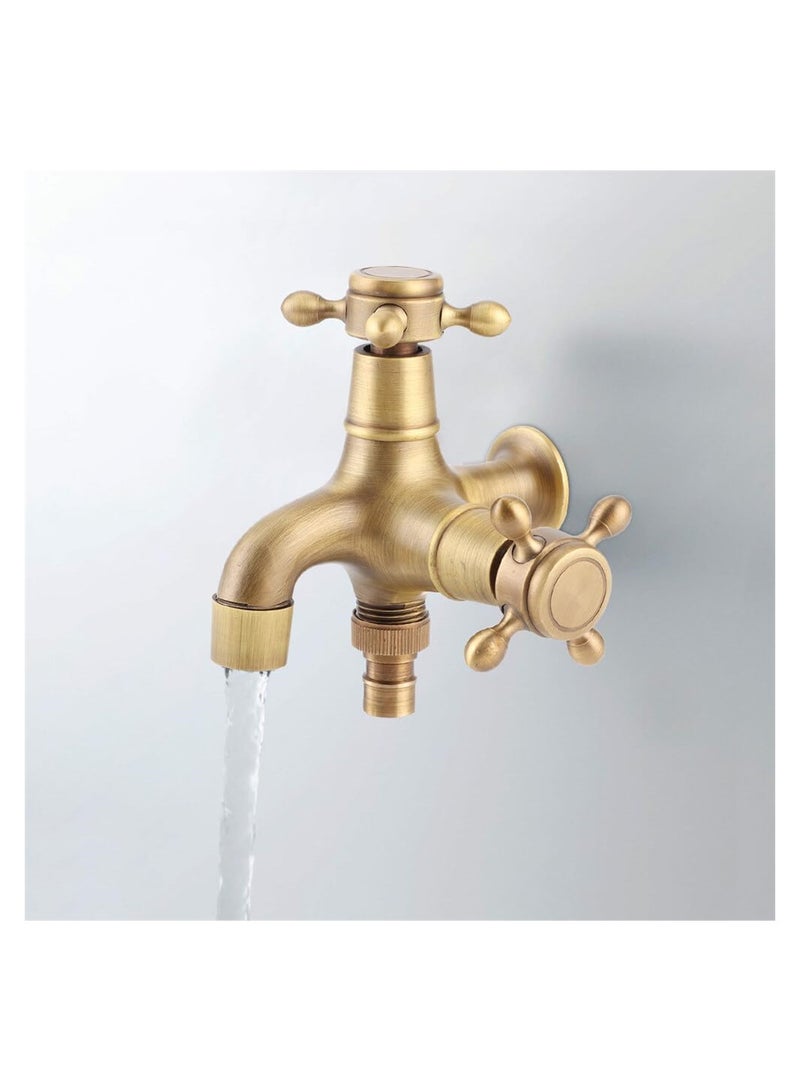 SYOSI Brass Washing Machine Faucet G1/2", Double Outdoor Tap, Solid Brass Outside Tap, Wall Mounted Vintage Solid Brass Faucet Water Tap for Kitchen Sink Mop Pool - Image 4
