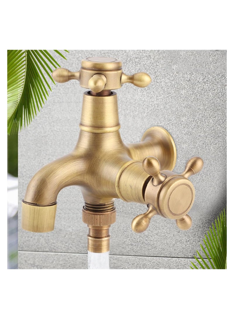 SYOSI Brass Washing Machine Faucet G1/2", Double Outdoor Tap, Solid Brass Outside Tap, Wall Mounted Vintage Solid Brass Faucet Water Tap for Kitchen Sink Mop Pool - Image 5