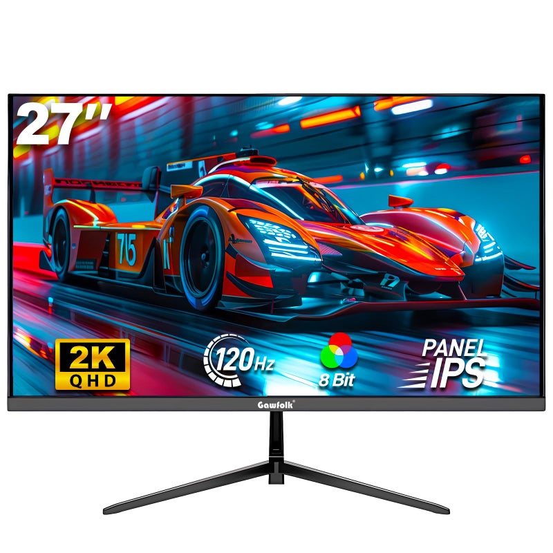 Gawfolk شاشة الألعاب غوفولك 27 بوصة QHD IPS، شاشة كمبيوتر 120Hz 2K (2560×1440P)، شاشة كمبيوتر فائقة النحافة بدون إطار للمكتب المنزلي والأعمال، DP، HDMI، قابلة للتعليق على الحائط - Image 1