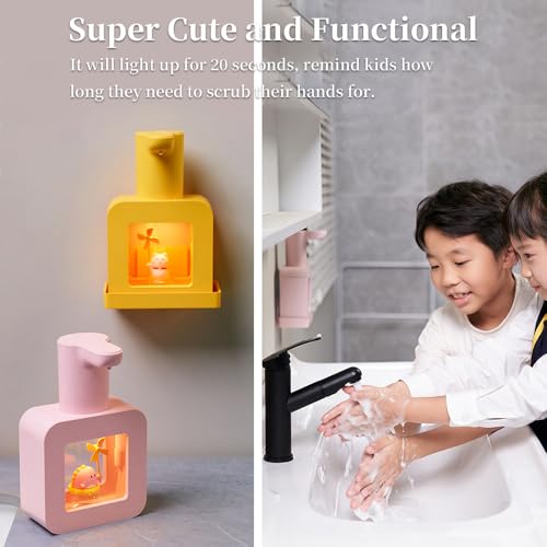 Ipalmay Cute Automatic Foam Soap Dispenser for Kids - Waterproof USB Rechargeable Hand-Free 13.5oz - Pink Dinosaur for Bathroom, Kitchen, Office, School - Children's Birthday Gift - Image 2