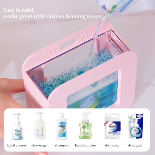 Ipalmay Cute Automatic Foam Soap Dispenser for Kids - Waterproof USB Rechargeable Hand-Free 13.5oz - Pink Dinosaur for Bathroom, Kitchen, Office, School - Children's Birthday Gift - Image 3
