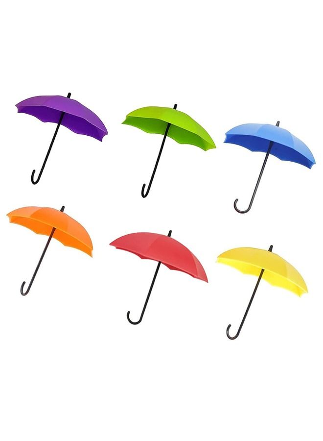 6PCS Colorful Umbrella Key Hooks, Adhesive Wall Hooks, Wall Rack Decorative, Key Holder, Key Organizer for Keys, Jewelry and Other Small Items  - Image 1